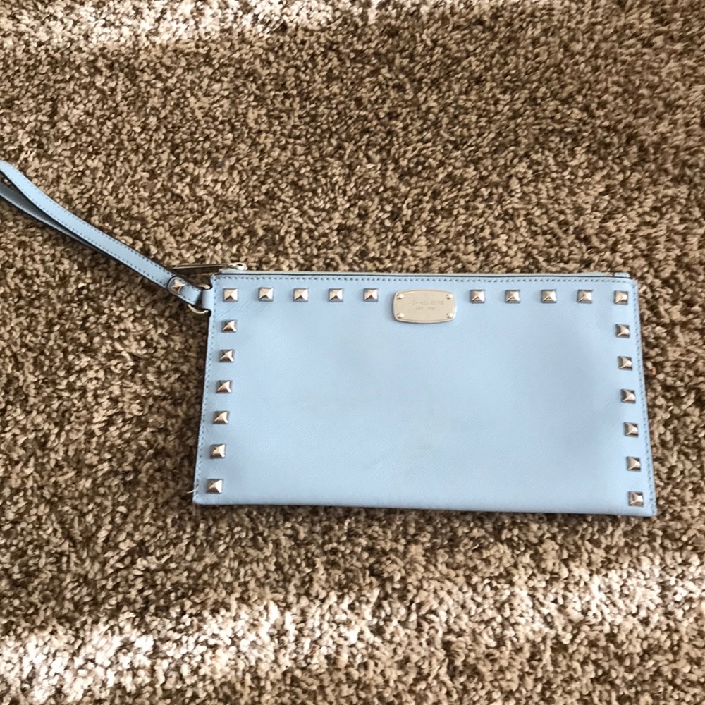 Blue leather studded MK wristlet